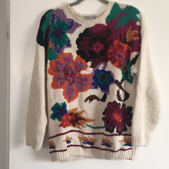 Vintage Crystal Kobe Knitted Floral Sweater - Picture 1 of 8